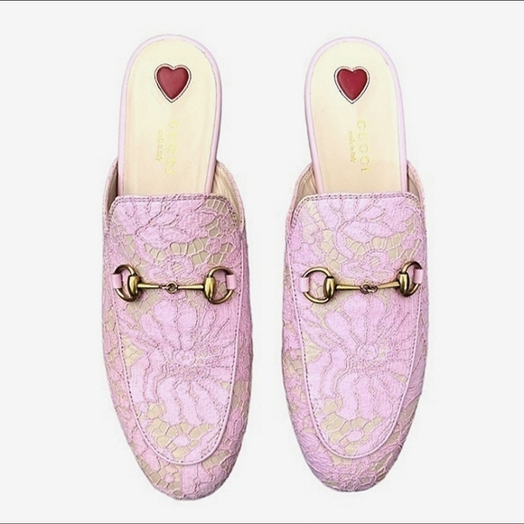 Gucci Shoes - Gucci Pricetown Horsebit Lace Leather Pink Nude Mule Loafer Slipper Flat 36.5